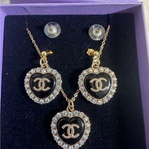 Upcycled 3pcs set Black and Gold Heart Earrings